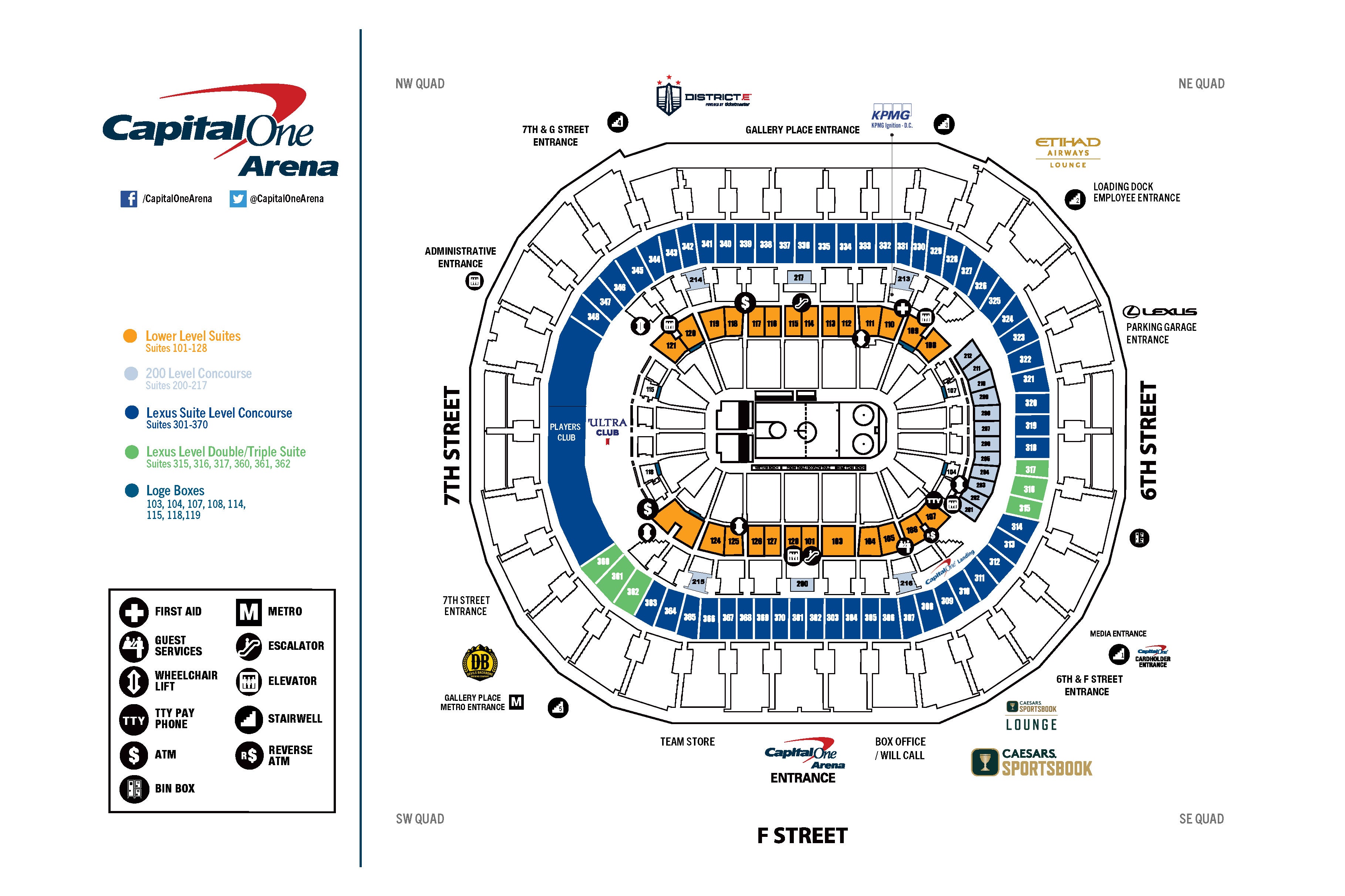 Washington DC Capital One Arena Center seat numbers detailed seating plan 